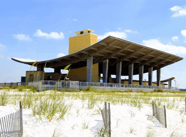 State Park pavillion on the beach of the gulf of mexico in orange beach, al